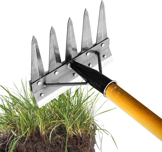 Onkruidhark - Tuingereedschap hark - Gazon verzorgen - Dubbelzijdig ontwerp - 5 tanden - Metaal