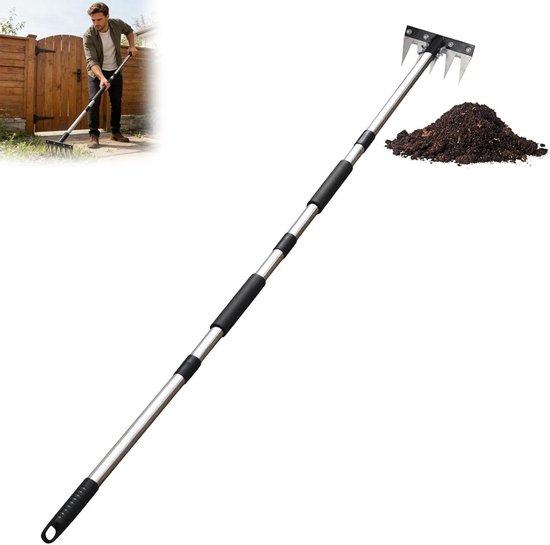 Onkruidhark Uittrekbaar - Tuinhark Steel - Onkruid Wieden - Koolstofstalen Tanden - 86 cm - Zwart