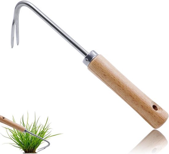 Onkruidknipper met staal - paardenbloem snijden - distel - tuinklauw met houten handvat - roestvrij staal - voor onkruid - verplanten en wieden