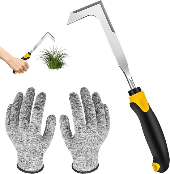 Onkruidmes voegenkrabber van roestvrij staal met steel - voor het verwijderen van mos en onkruid in plaatvoegen met handschoenen van Merkloos	