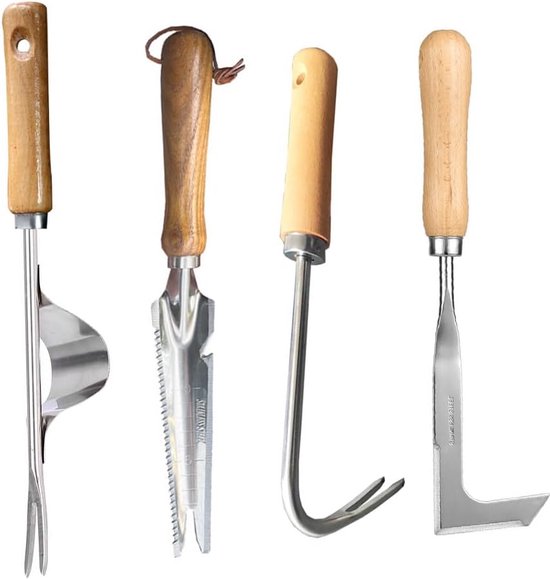 Onkruidsteker, 4 stuks onkruidsteker, voegenkrabber, wieden, gereedschap, tuinschep, klein, roestvrij staal, met 5-in-1 mini-schep, voegenreiniger voor tuin, gras, graven, verplanten, wieden van Bowrilla