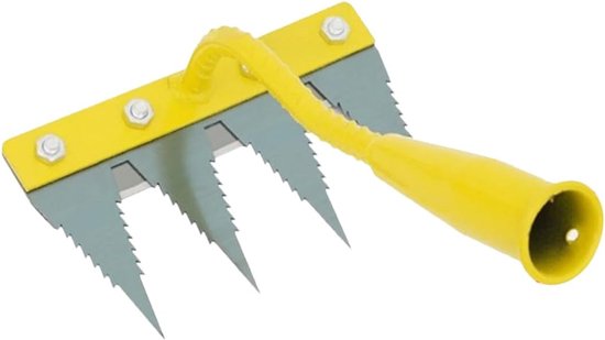 Onkruidsteker - Bodemverluchter - Gazon Onderhoud - Ergonomische S-vorm - 4 Tanden - Geel