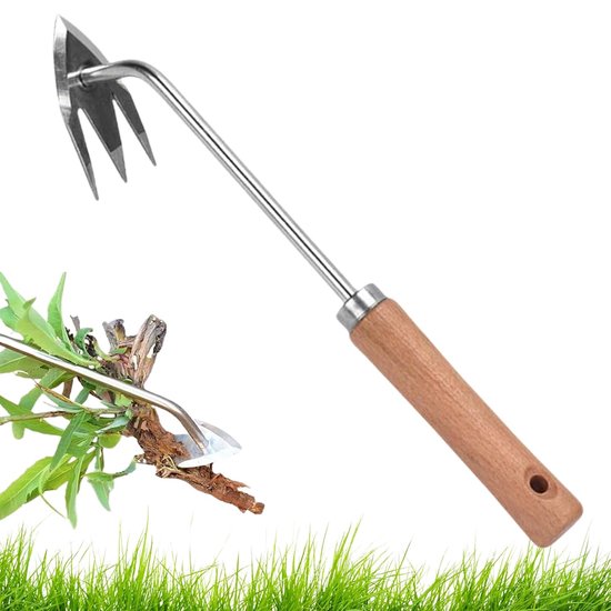 Onkruidsteker Handgereedschap - Wortelverwijderaar Tuin - Tuinonderhoud Vereenvoudigen - Robuuste Roestvrijstalen Constructie - 48 cm Lengte - Zilver