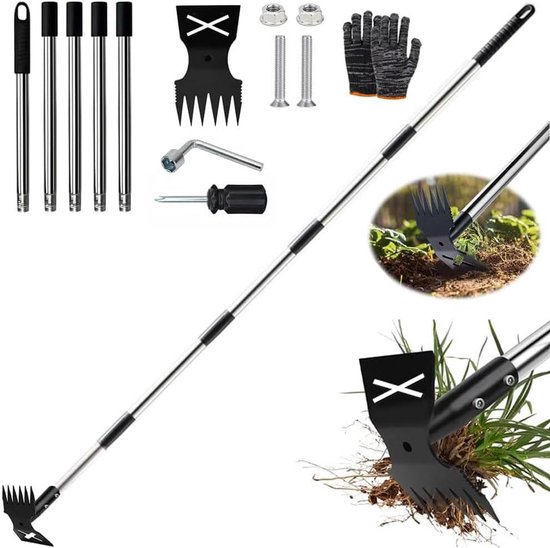 Onkruidsteker Lange Steel (180 cm) - 2-in-1 Onkruidwieder en Hark voor Gazon, Terras en Tuin van Merkloos	