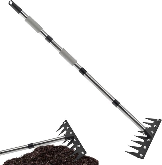 Onkruidsteker Lange Steel - Handmatige Hark - Tuinonderhoud Gazon - Ergonomische Uitscheurder - 45x18x7 cm van Merkloos	