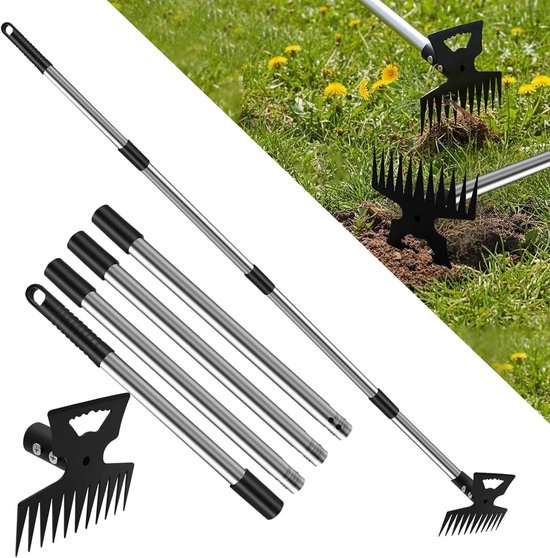 Onkruidsteker Lange Steel - Onkruidverwijderaar Tuin - Efficiënt Wieden - 2-in-1 Ontwerp - 147 cm - Zwart