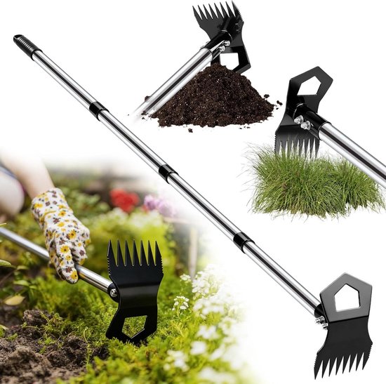 Onkruidsteker Lange Steel - Onkruidverwijderaar Tuin - Onkruid Wieden - 2-in-1 Dubbelzijdig - Lange Handgreep - Zwart van Merkloos	