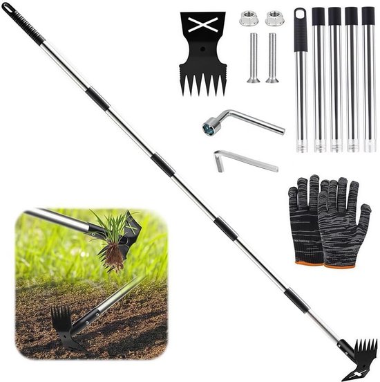 Onkruidsteker Lange Steel - Onkruidverwijderaar Tuin - Onkruid Wieden Gazon - 2-in-1 Hark en Steker - 180 cm Lengte