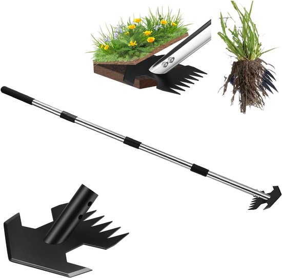 Onkruidsteker Lange Steel - Tuin Gereedschap - Onkruid Verwijderen - 2-in-1 Ontwerp - Verstelbaar 76-152 cm - Zwart