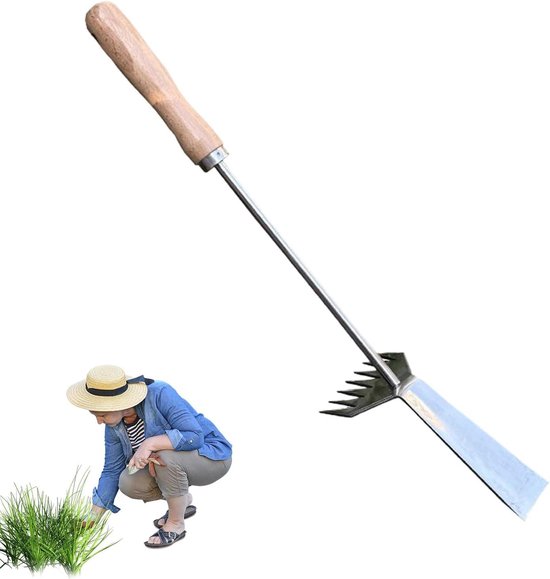 Onkruidsteker Lange Steel - Tuin schoffel hark - Efficiënt onkruid wieden - 2-in-1 Schoffel en Hark - 48.5 cm - Metaal