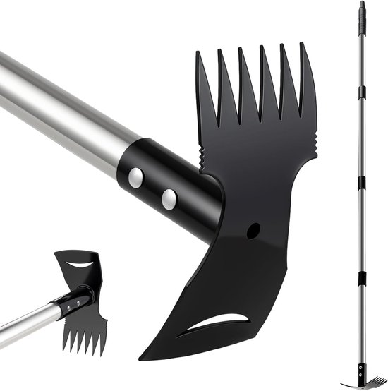 Onkruidsteker met Lange Steel - 160cm Onkruidverwijderaar - 2-in-1 Onkruidhark & Tuinschoffel Combinatie - Tuingereedschap voor Tuin, Terras, Gazon - Zwart/Groen - 1 Stuk