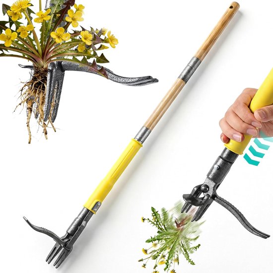 Onkruidsteker met Lange Steel – 4 RVS Klauwen – Uitwerpsysteem – 109 cm – Wieden Zonder Bukken
