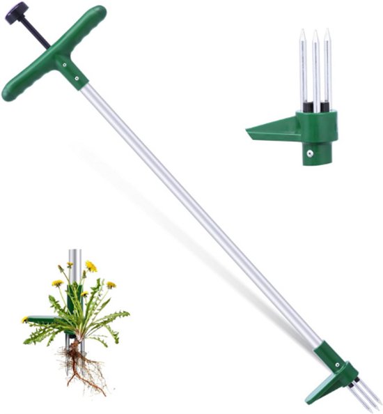 Onkruidsteker Met Steel 1M - Staande Onkruidtrekker Met Drie Grijptanden - Rvs Pedalen - Geen Buigen Nodig - Efficiënt Onkruid Verwijderen - Ergonomisch Tuingereedschap - Voor Tuin En Oprit van Merkloos	