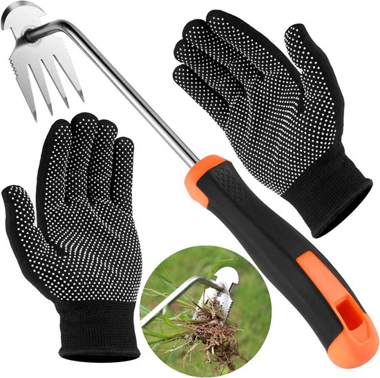 Onkruidsteker met steel en rubberen handgreep voor het verwijderen van onkruid en voegen in de tuin van Merkloos	