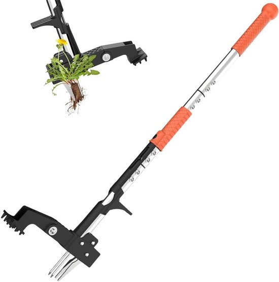 Onkruidsteker met steel - Onkruiduitsteker Distelsteker - Onkruid Verwijderen - 4 Roestvrijstalen Klauwen - 100 cm - Zwart