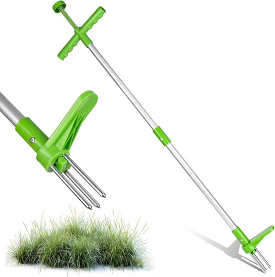 Onkruidsteker met steel - Onkruidverwijderaar Wieden tool - Onkruid verwijderen - Rugvriendelijk ontwerp - 1 meter - Groen