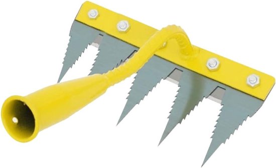 Onkruidsteker metaal - Tuinhark onkruid - Gazon onderhouden - Roestwerende coating - 5 tanden - Geel zilver