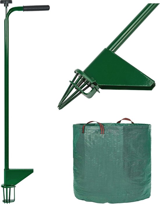 Onkruidsteker - Onkruidverwijderaar - Onkruidtrekker - Onkruidwieder - Onkruidkrabber - Tuingereedschap - Inclusief tas - Staal - Kunststof - 98 x 21.5 cm - 60L - Groen van Gloria Gardenboy