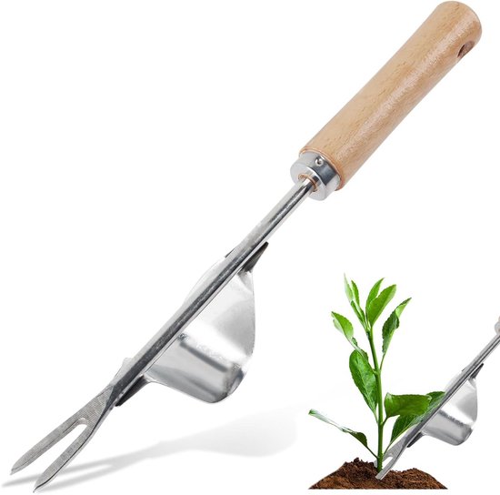 Onkruidsteker Roestvrij Staal - Handmatige onkruidverwijderaar - Onkruid wieden - Y-vormige schep - 30 cm - Zilver van Merkloos	