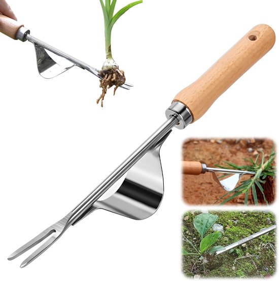 Onkruidsteker Roestvrij Staal - Tuinhark Graver - Wieden Grond Losmaken - 2-in-1 Functionaliteit - 30 cm Lengte
