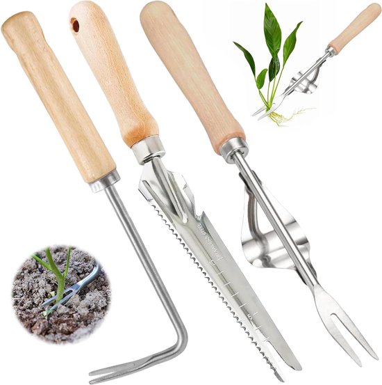 Onkruidsteker roestvrij staal worteljader met houten handvat - handmatige wiedmachine - handbootapparaat voor de tuin - onkruidvork voor tuin van Puramat