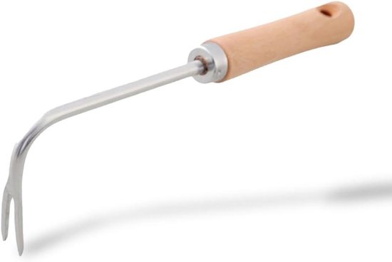 Onkruidsteker RVS - Wiedsteker Tuin - Onkruid Verwijderen - Ergonomisch Houten Handvat - 13 cm - Zilver