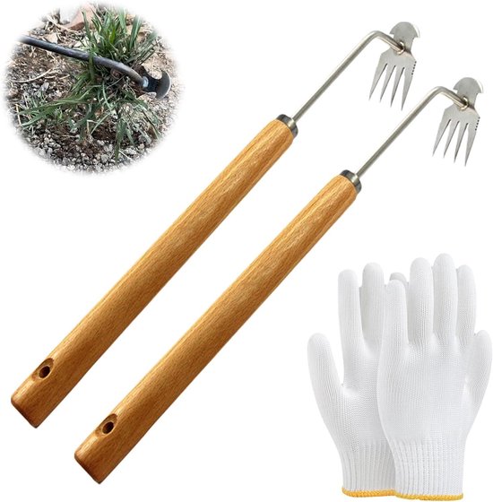 Onkruidsteker Set - Wiedeg Gereedschap - Onkruid Verwijderen - 4-Tand Ontwerp - 36 cm - Zilver