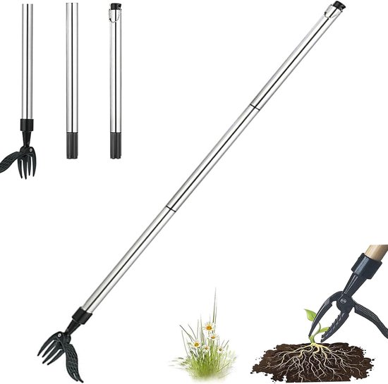 Onkruidsteker - Staande onkruidtrekker met handvat - Aluminium - Staand Gazon Tuingereedschap - Afneembaar - Handmatige onkruidverwijderaar en grijper - Geen buigen voor het verwijderen - Geschenken van de tuinier - Voor tuinen, moestuinen en gazons van MOOWIE