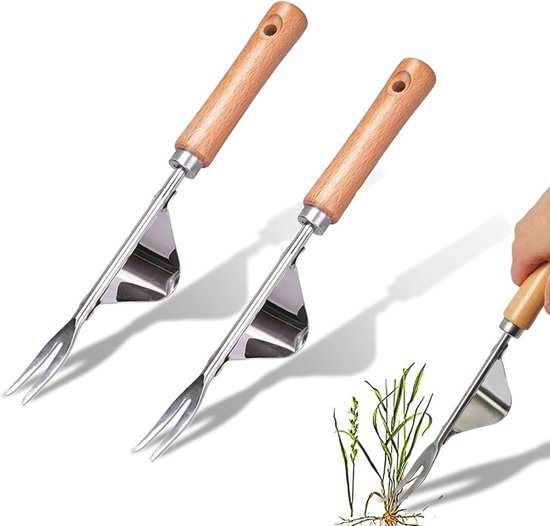 Onkruidsteker van roestvrij staal met houten handvat - Ergonomisch en scherp tuingereedschap voor effectieve onkruidverwijdering van Esschert Design