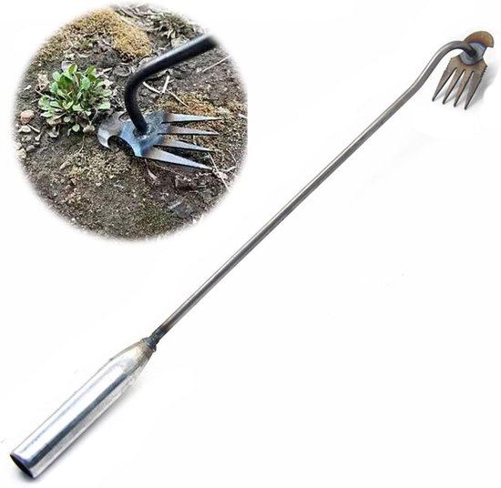 Onkruidsteker - Wortelverwijderaar - Tuinonderhoud - Versterkt Mangaanstaal - 4 Tanden - Zilverkleurig