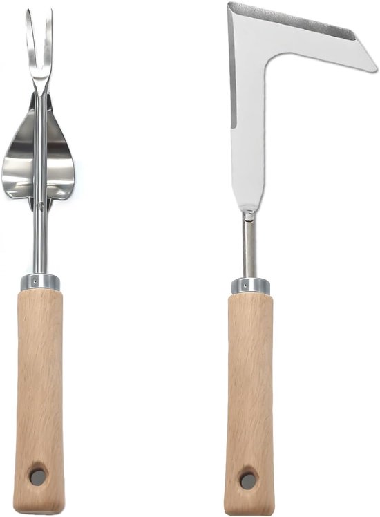Onkruidstekerset – 2 Delige Onkruidverwijderaar met Houten Handvat voor Voegen en Mos van Merkloos	