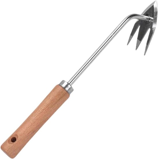 Onkruidtrekker Handmatig - Onkruidgereedschap Tuin - Onkruid Verwijderen - Drie Scherpe Tanden - 34 cm - Houten Handvat
