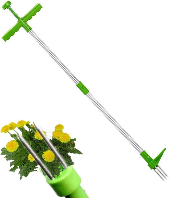 Onkruidtrekker Handmatig - Tuinverwijderaar Gazon - Onkruid Wieden - Lange Steel - 1 Meter - Grijs