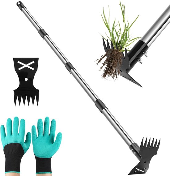 Onkruidtrekker Lange Steel - Onkruidverdelger Tuinschoffel - Efficiënt Onkruid Wieden - 2-in-1 Dubbele Kop - 63 inch - Zilver van Merkloos	