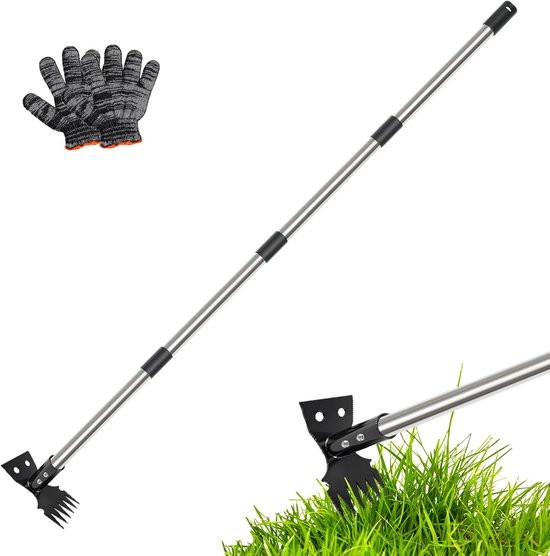 Onkruidtrekker Lange Steel - Onkruidverwijderaar Tuin - Onkruid Vrij Maken - 2-in-1 Hark Schoffel - 150 cm Afneembaar - Zwart Zilver van Merkloos	