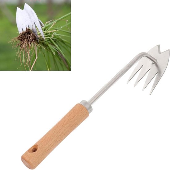 Onkruidtrekker met steel - Paardenbloemtrekker - Onkruid wieden - Viertandig ontwerp - 30 cm lengte van Merkloos	