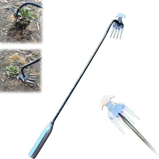 Onkruidtrekker Staal - Handwieder Tuin - Tuin Onderhouden - 4-Tine Ontwortelaar - 33 x 50 cm - Zilver