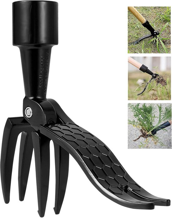 Onkruidtrekker - Staande onkruidtrekker - met 4 klauwen - Onkruid wieden zonder bukken of knielen (Exclusief steel) - Tuingereedschap - Onkruidsteker - Onkruidverwijderaar - 1 zwart - Geschenken van de tuinier van Merkloos	
