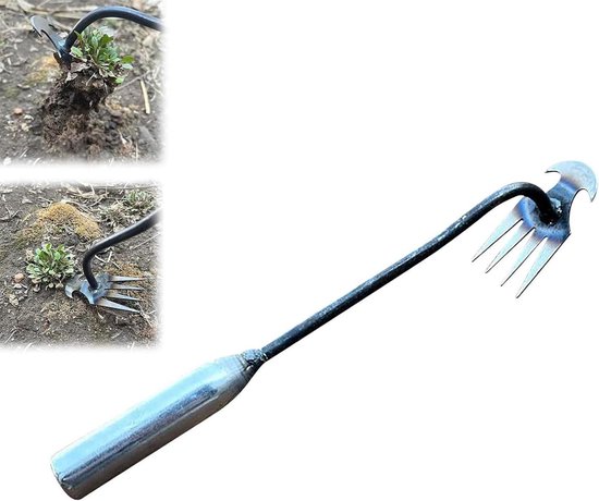 Onkruidtrekker Tool - Hand Wieden - Tuin Onderhouden - 4 Tanden Ontwerp - 30 cm Lengte - Zilver