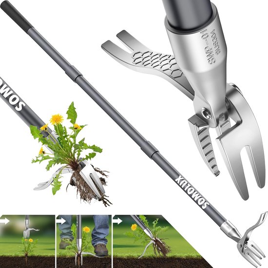 Onkruidtrekker voor Tuin en Gazon - Lichtgewicht Stand-up Weeding Tool - Roestvrijstalen Klauw voor Eenvoudig Onkruid Verwijderen van Merkloos	