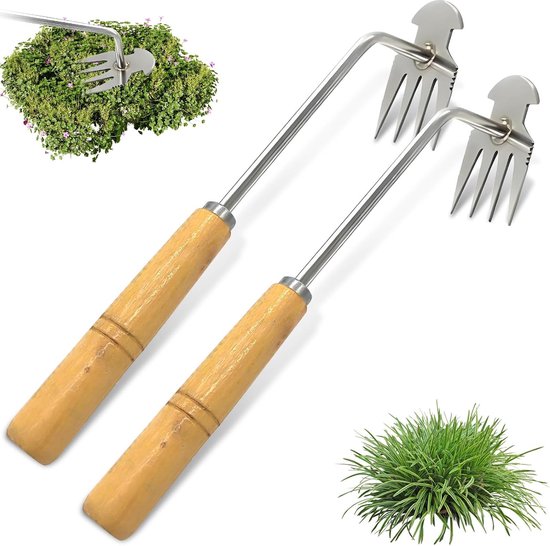 Onkruidtrekkers, voegenschraper onkruid, verpakking van 2 stuks, onkruidsnijders, roestvrijstalen onkruidsnijders, tuingereedschap, handmatige onkruidtrekkers met houten handvat, tuingereedschap voor tuinen voor graven, verplanten, wieden van Housolution