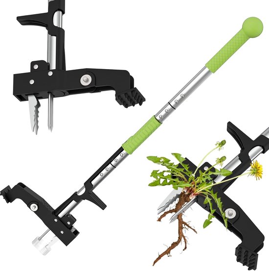 Onkruidverwijderaar 99 cm – Staande Onkruidsteker met Voetpedaal – 4 RVS Klauwen – Ergonomische Handgreep