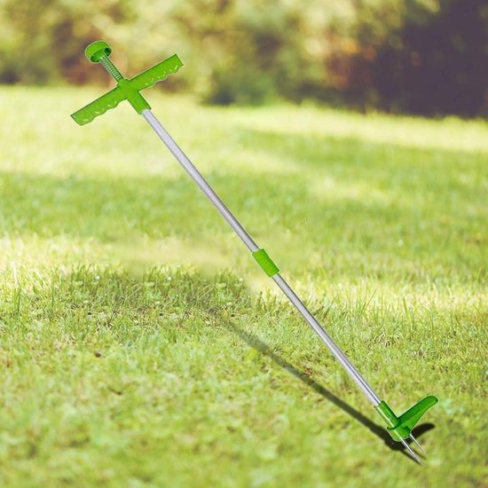 Onkruidverwijderaar Lange Handgreep - Worteltrekker Tuin - Onkruid Verwijderen - Aluminium Constructie - 100 cm - Zilver Groen