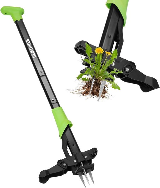 Onkruidverwijderaar Lange Steel - Onkruidtrekker Pedaal - Gazon Onderhoud - 4 Stalen Wortelklauwen - 100 cm - Zwart