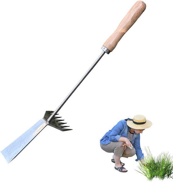 Onkruidverwijderaar Lange Steel - Tuingereedschap Hark - Efficiënt Tuinieren - Hoogsterkte Smeedijzer - 50 cm - Houtkleurig