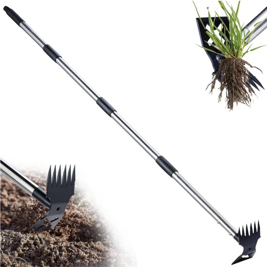 Onkruidverwijderaar Lange Steel - Tuingereedschap Hark Schoffel - Onderhoud Gazon Tuin - 2-in-1 Kop Verstelbaar - 150 cm - Zwart