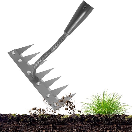 Onkruidverwijderaar met 7 tanden - Handmatige onkruidverwijderaar - Handhark en schoffel voor tuinieren - Zware onkruidtrekker voor het uittrekken van onkruid uit de tuin, het gazon, het terras en de patio van Merkloos	