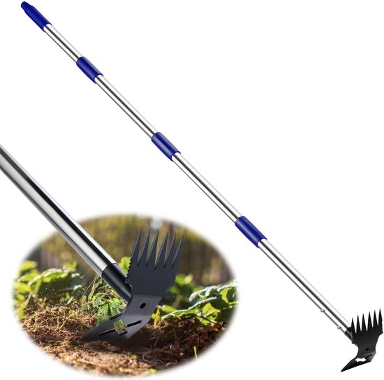 Onkruidverwijderaar met lange steel - 60 inch handmatige onkruidverwijderaar, 2-in-1 handslinger onkruidhark en tuinschoffel voor tuinieren, zwaar onkruidverwijderaar voor tuin, gazon, terras en moestuin van Merkloos	