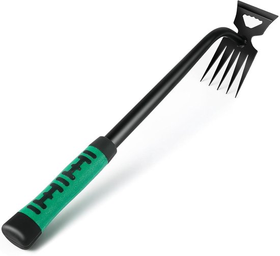 Onkruidverwijderaar met Rubberen Handvat en Efficiënte Onkruidverwijdering - Tuinieren Handontwortelgereedschap, Roestvrijstaal, 5 Tanden - 38cm lengte - Wortelwieder van Merkloos	