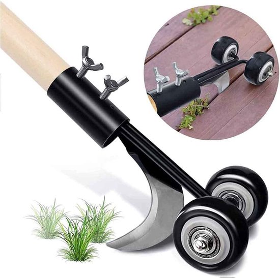 Onkruidverwijderaar met wielen - Onkruidwieder Tuingereedschap - Tuin reinigen - Verstelbare handgreep hoogte - 47-80 cm - Zwart